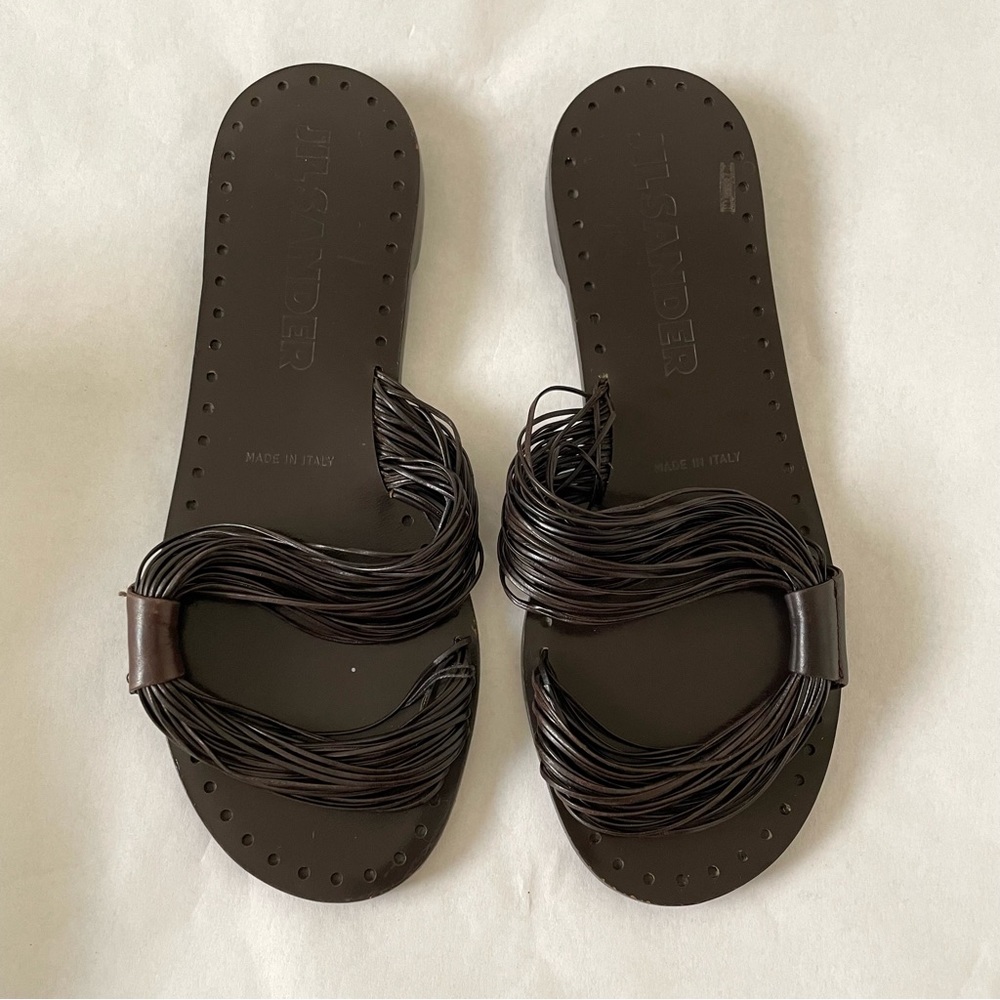 Jil Sander ss 2002 Brown Leather Strappy Sandals Flats